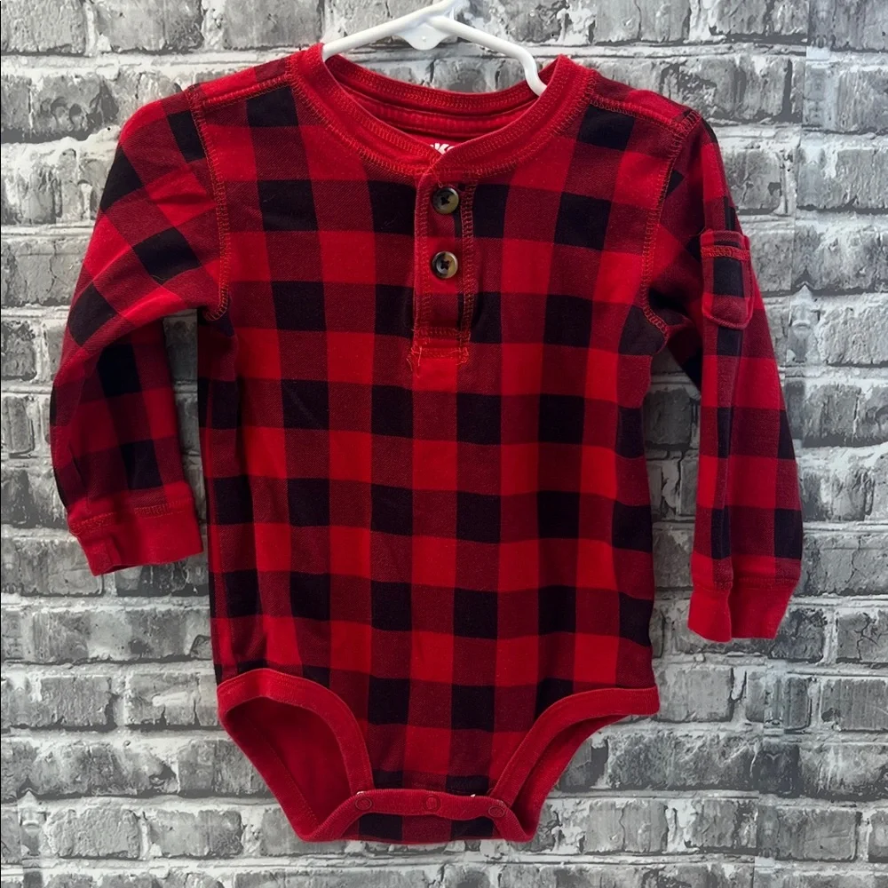 OshKosh B'gosh Red and Black‎ Plaid Baby Onesie